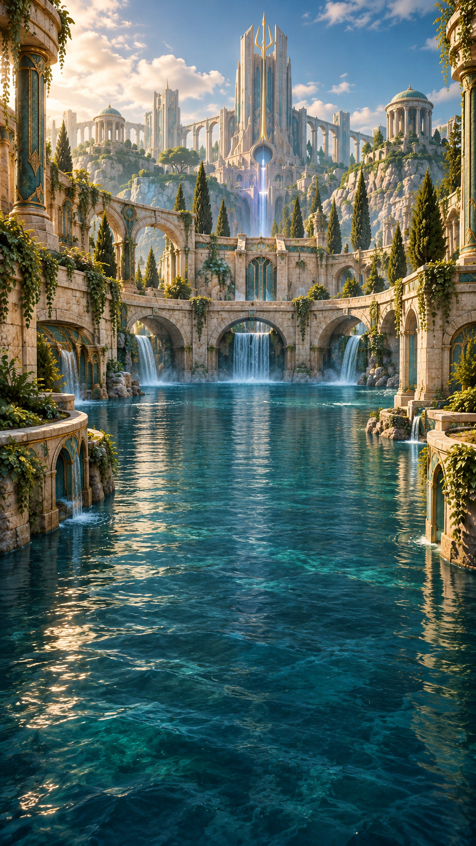 Sunlit palace, canals and cascading water from Atlantis City Wheels